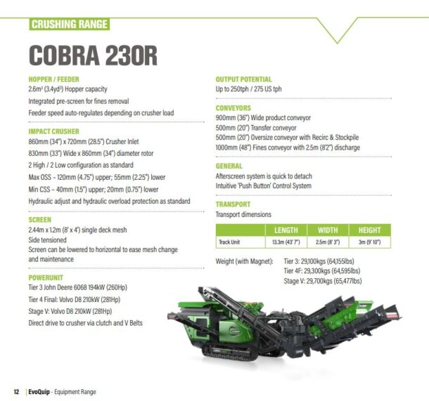 Terex evoquip cobra 230r