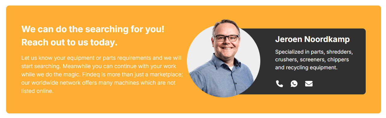 Findeq: Find, order and buy parts for your shredders, crushers, grinders, screeners, chippers, conveyors, waste- scrap material handlers, windrow turners.